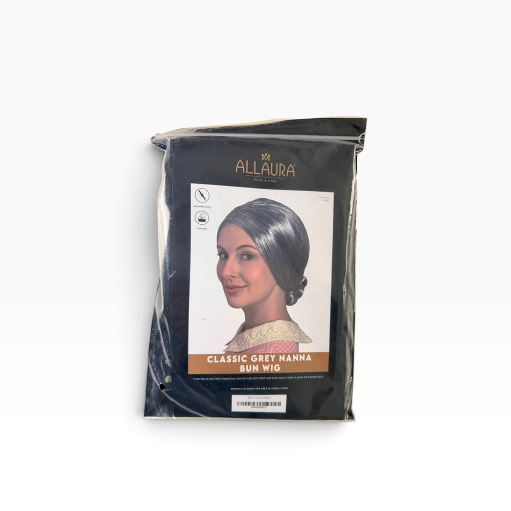 Allaura Classic Grey Nanna Bun Wig Adult Costume Grey Synthetic Old Lady Hair